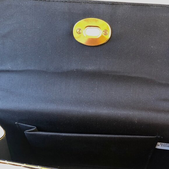 Vintage Gold Faux Patent Leather Crossbody Handbag Padded Flap Turn Lock - Picture 8 of 10